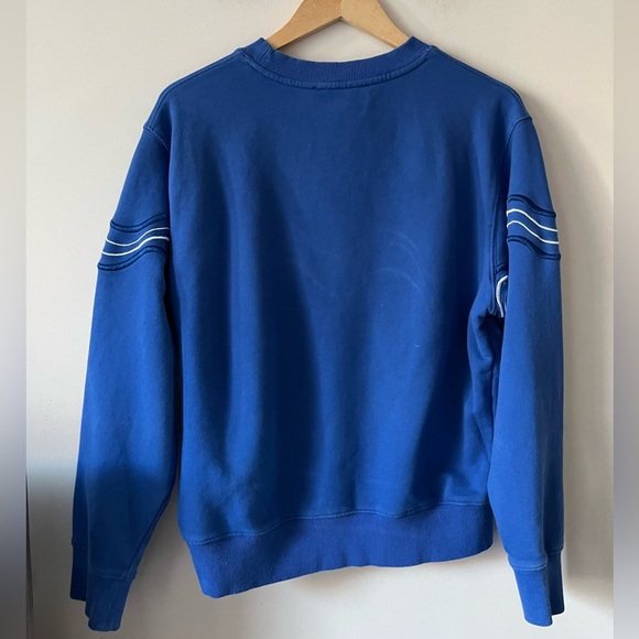 House of Sunny Make it Rain Sweatshirt in vivid royal blue w/ abstract wave - Picture 12 of 12